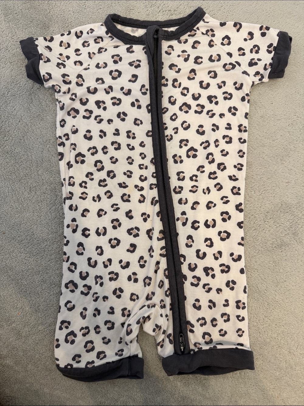 Little Sleepies Leopard-Print Short Sleeve One-Piece in Cream and Black